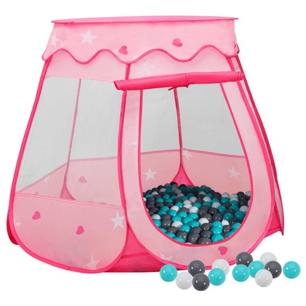 vidaXL Tenda de brincar infantil com 250 bolas 102x102x82 cm rosa