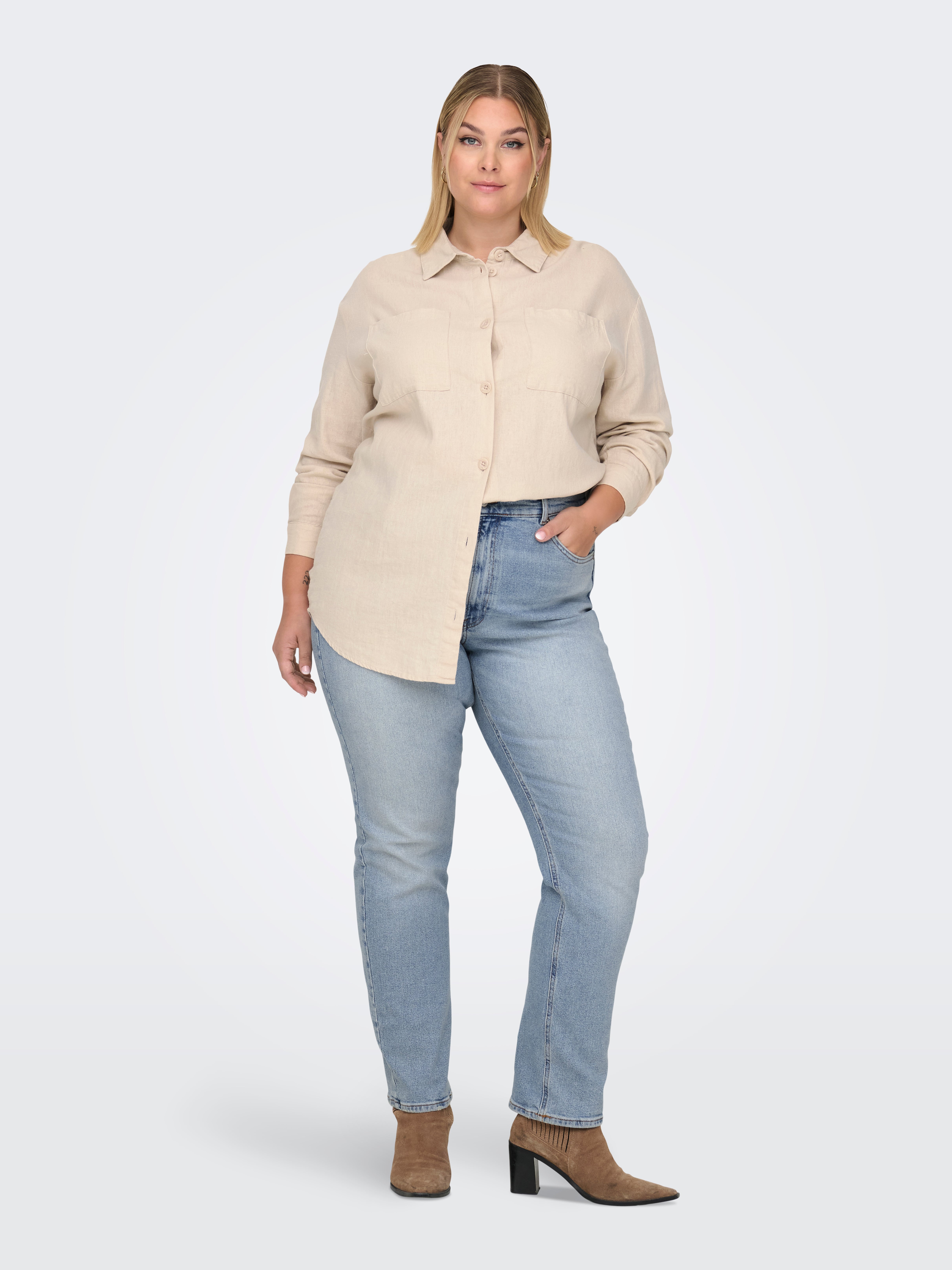 CARBROOME Hohe Taille Gerade geschnitten Jeans Light Blue Denim