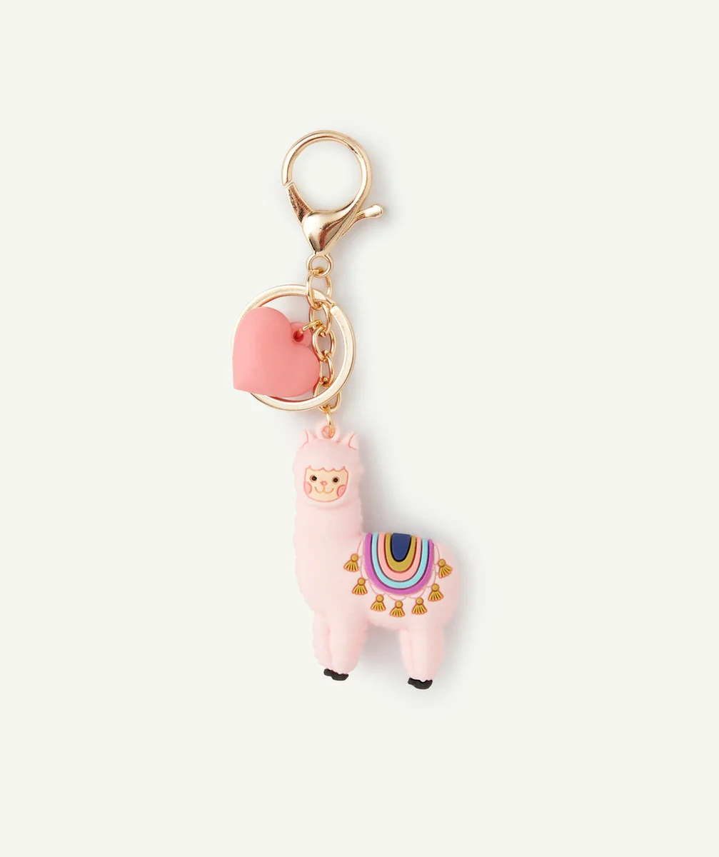 PORTE-CLÉS FILLE AVEC LAMA ET COEUR ROSE