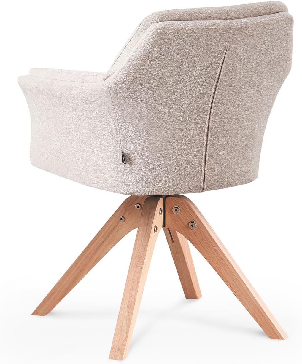B&D home® Esszimmerstuhl Daisy drehbar – mit Armlehnen, 360° Drehfunktion, Webstoff in Creme, Massivholzgestell Natur, komfortabel gepolstert, skandinavisch, Loungesessel für Küche & Wohnzimmer