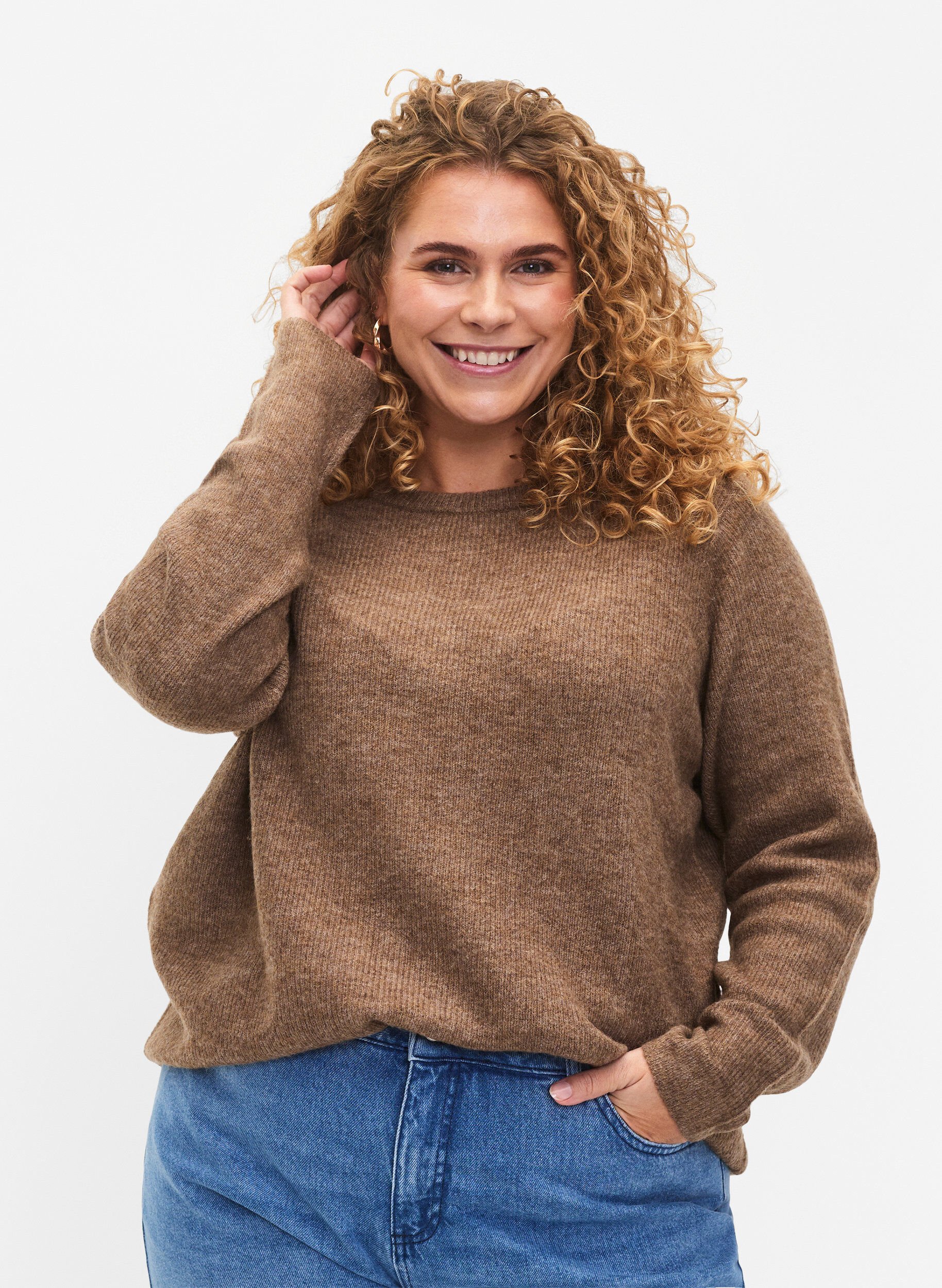 Meleret strikbluse med rund hals
