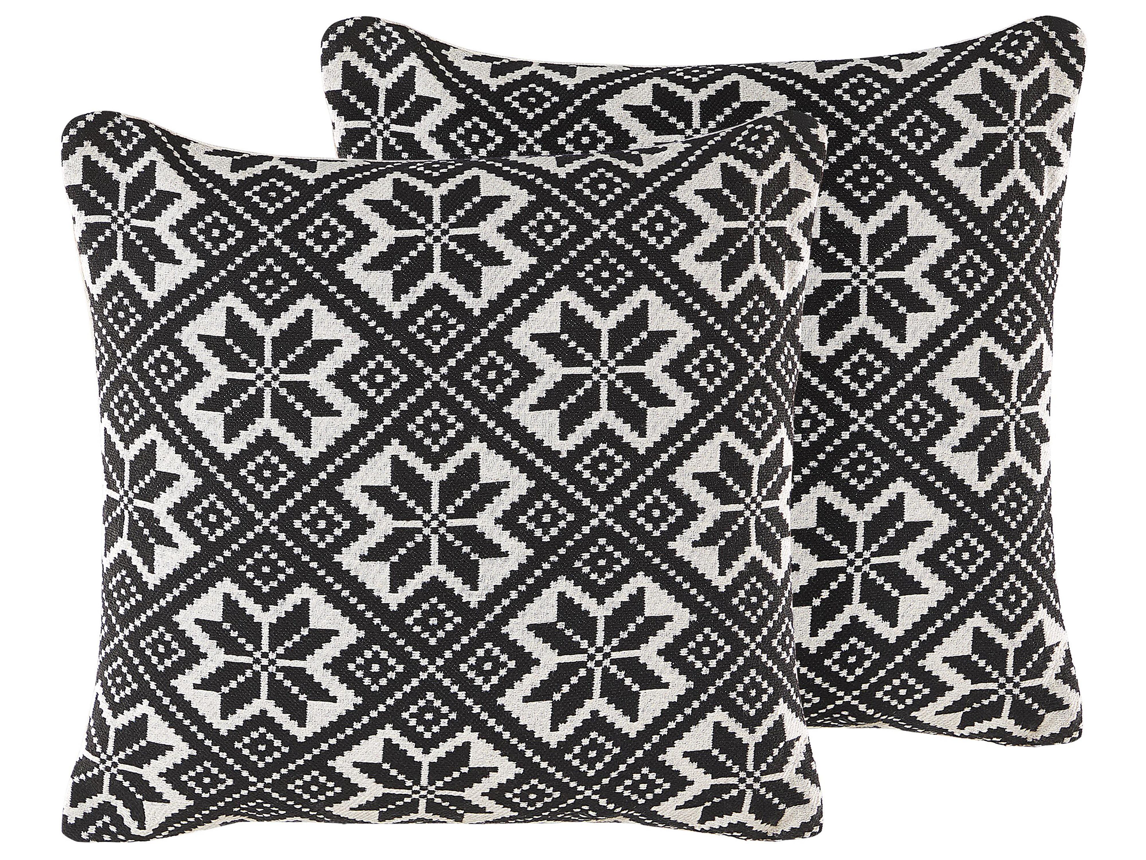 Set van 2 sierkussens BESKOZ Katoen 45 x 45 cm Zwart geometrisch patroon