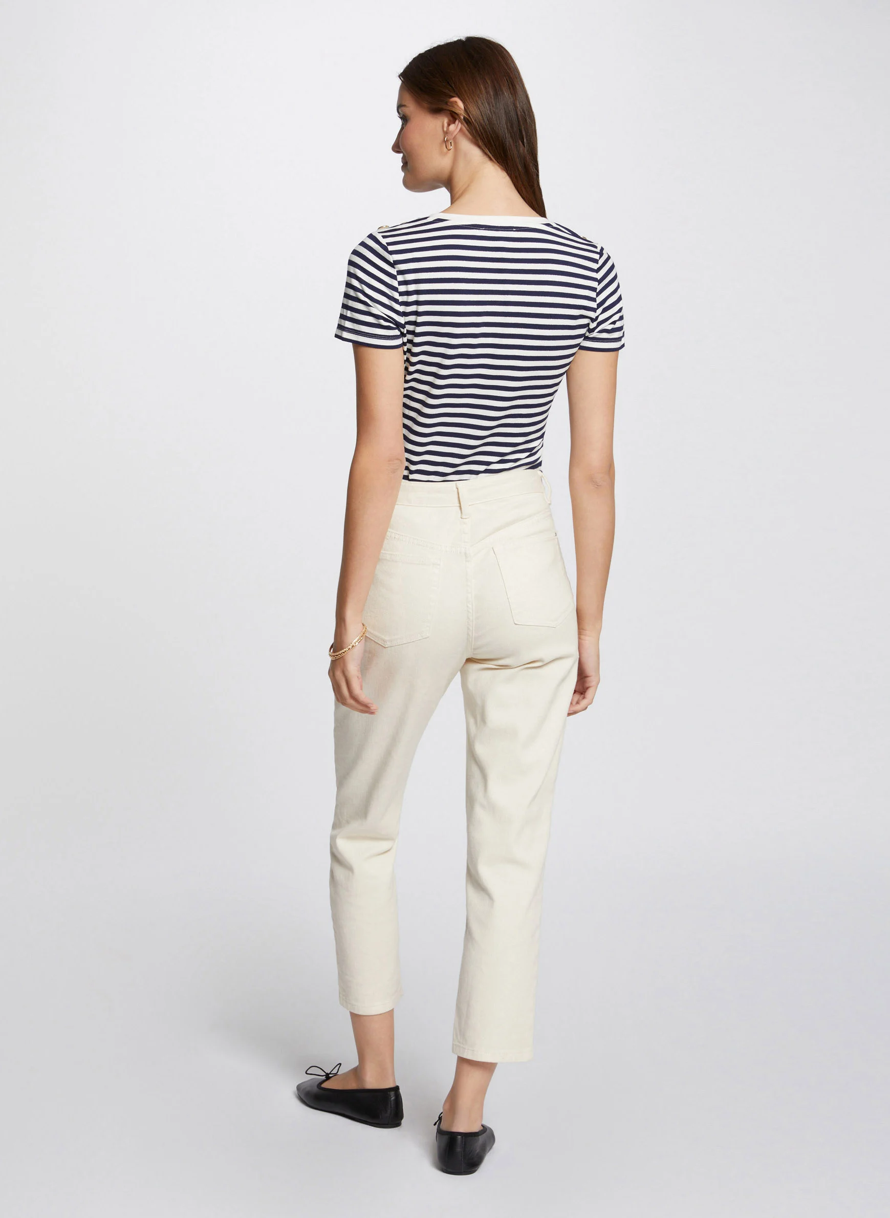 DINA - Tee-shirt col V à rayures| Multicolore