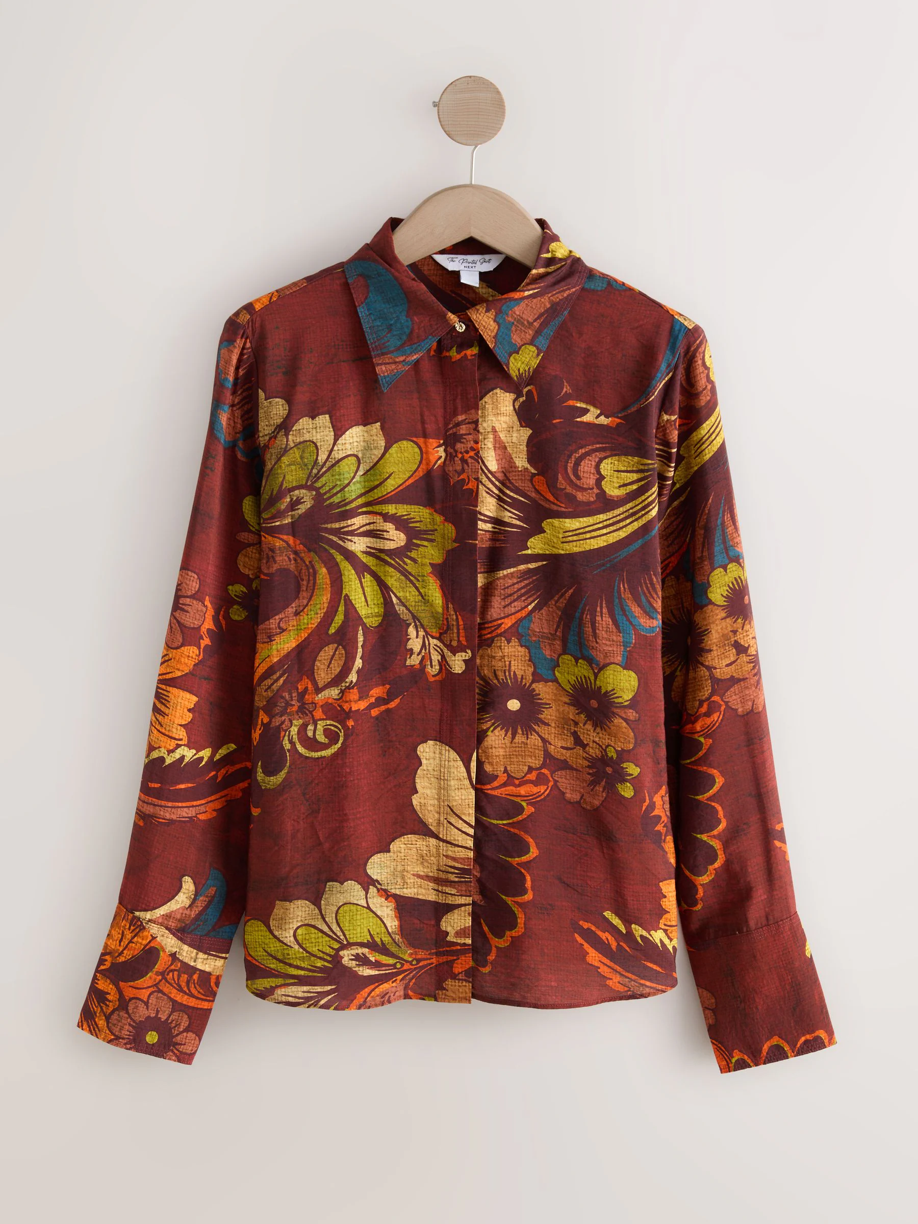 Wijnrode bloemenprint - Overhemd met lange mouwen en knoopsluiting