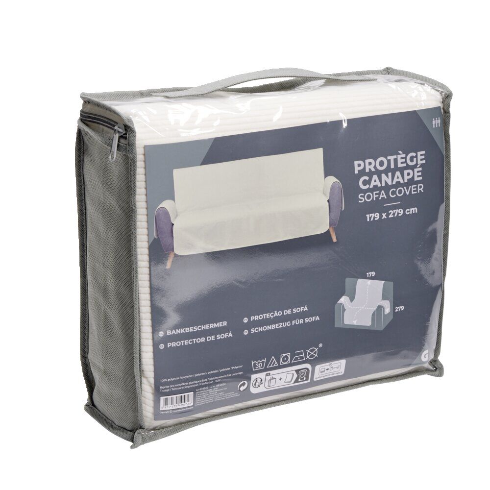 Protège canapé côtelé L279xH179cm - 2 modèles gris ou blanc