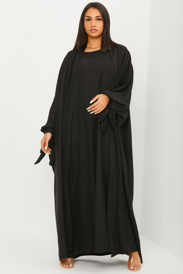 Ensemble effet lin 2 pièces kimono + robe noir