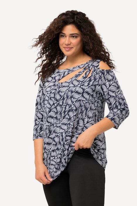 Shirt, A-Linie, Cut-Outs, U-Boot-Ausschnitt, 3/4-Arm