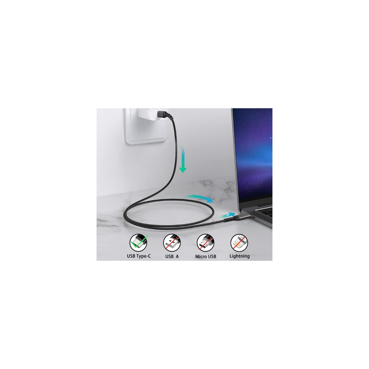 Kabel, USB-C til USB-C 5A/20V PD 100W Sort 2 m