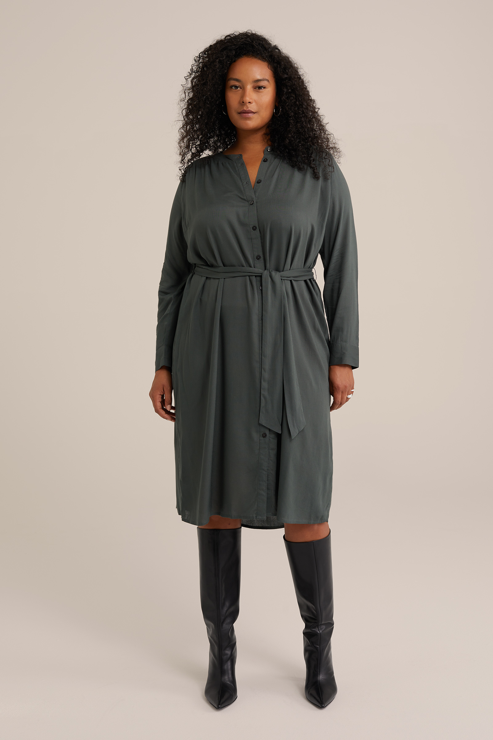 jurk met dessin - Curve WE Fashion Donkergroen