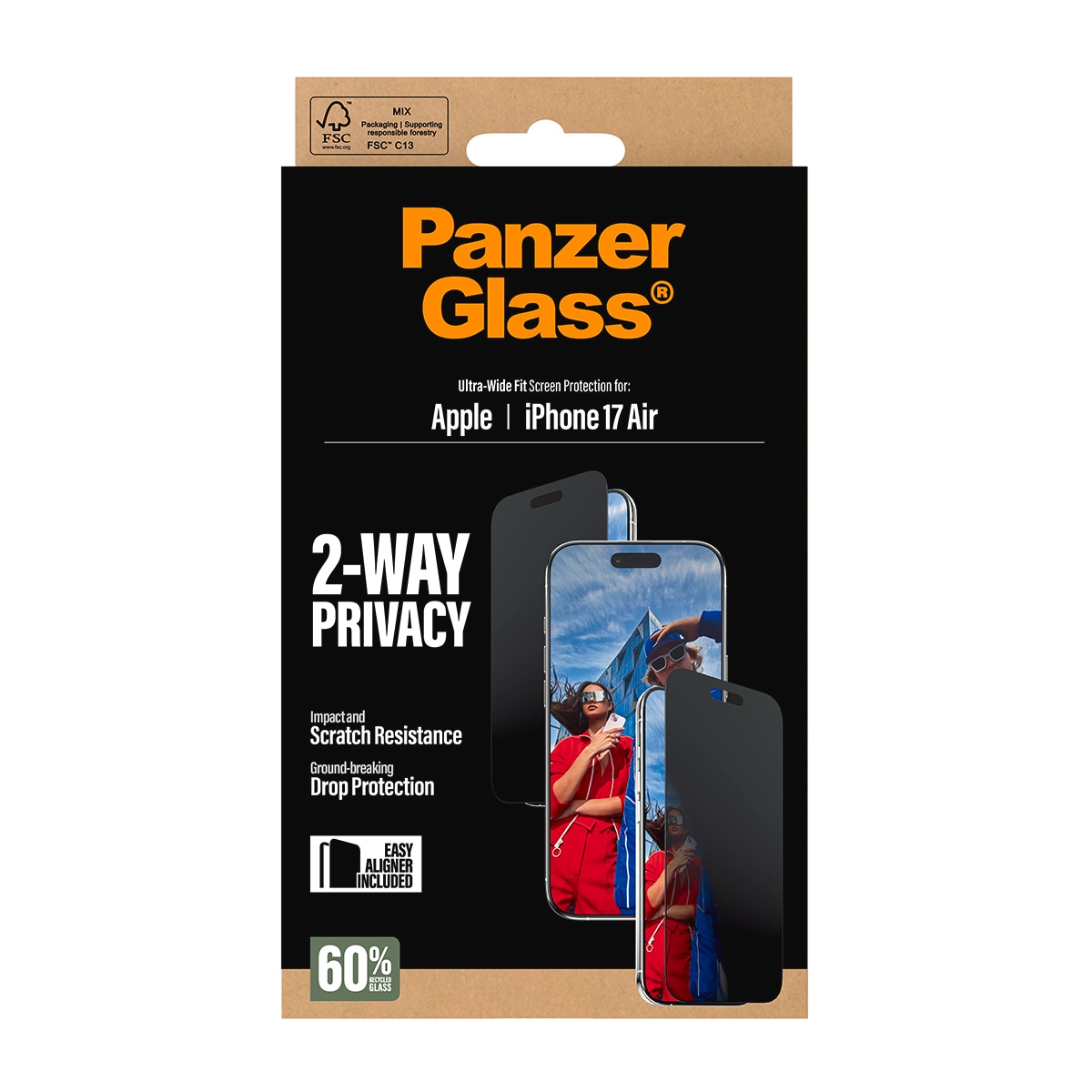 CARE by PanzerGlass Displayschutzglas »2-Way Privacy Ultra-Wide Fit Screen Protector« für Apple iPhone Air Displayschutzfolie, Schutzfolie, Bildschirmschutz, kratz- & stossfest