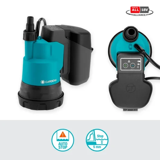Gardena Battery-powered submersible pump for clean water 2000/2 18V, set.