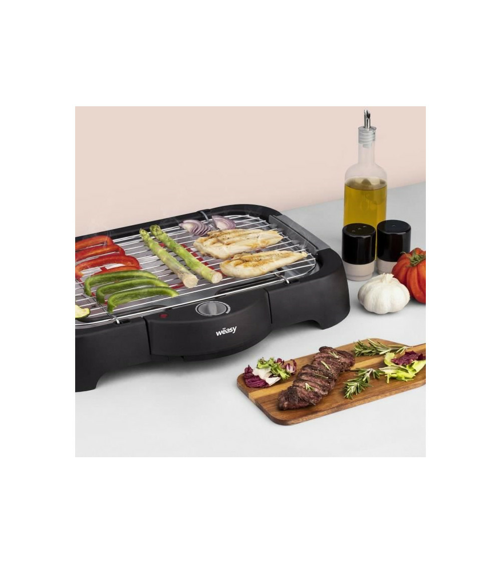 Gbe42 grill bbq électrique a poser ou sur pieds-41,5x24cm-température réglable-2000w -plateau amovible-pieds anti-déra