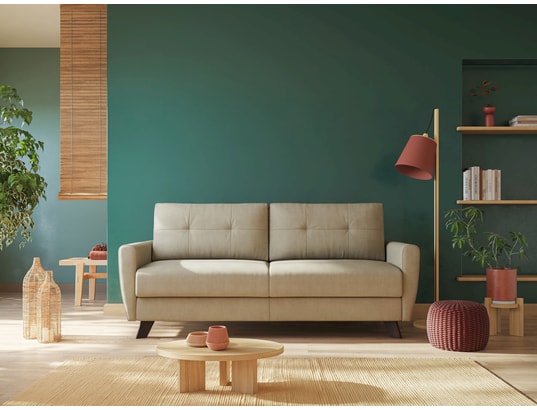 DIVANI.STORE - Canapé lit callisto en tissu imperméable bleu ciel 3 places