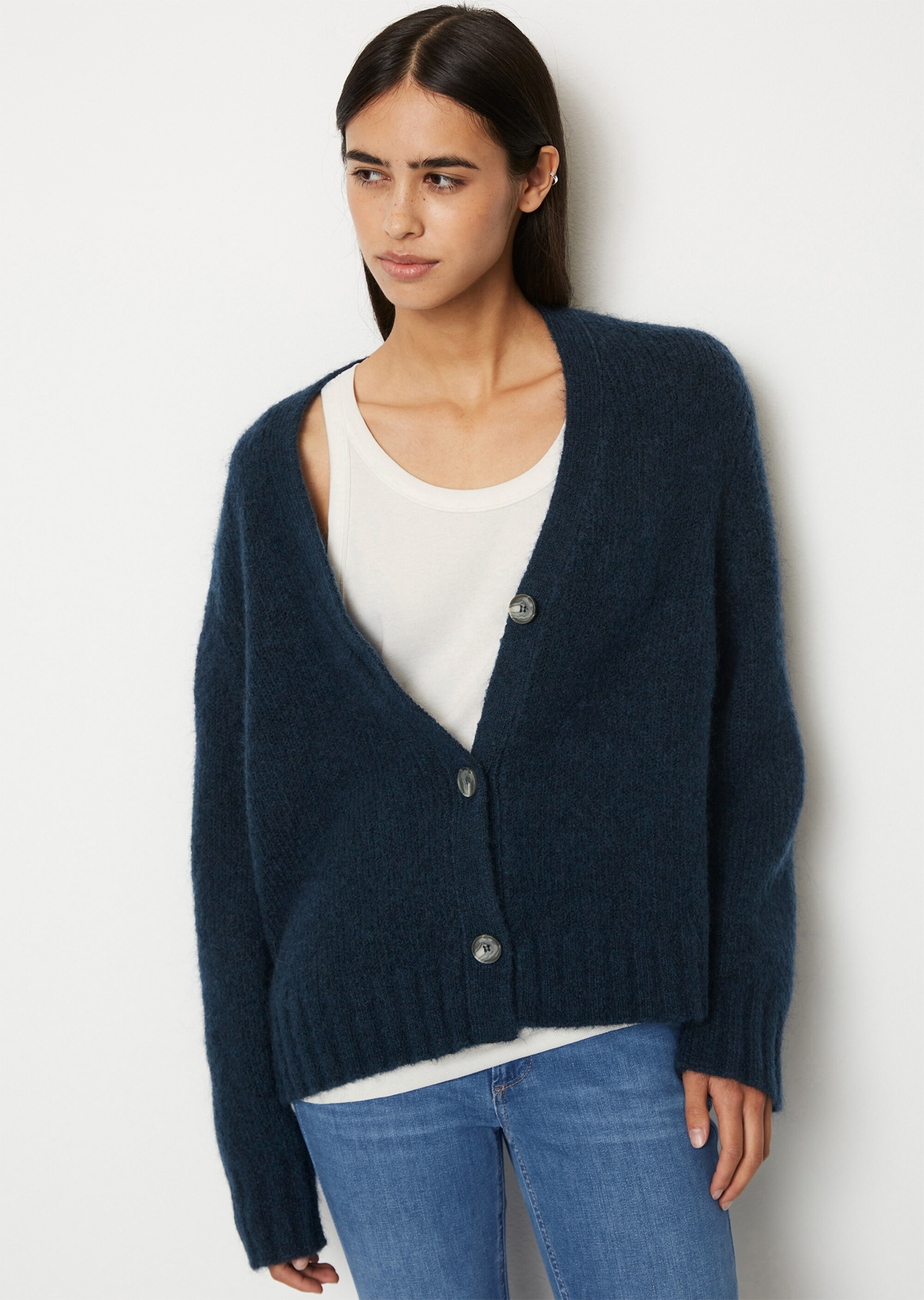 V-Neck-Cardigan relaxedaus kuscheligem Schurwolle-Mohair-Mix