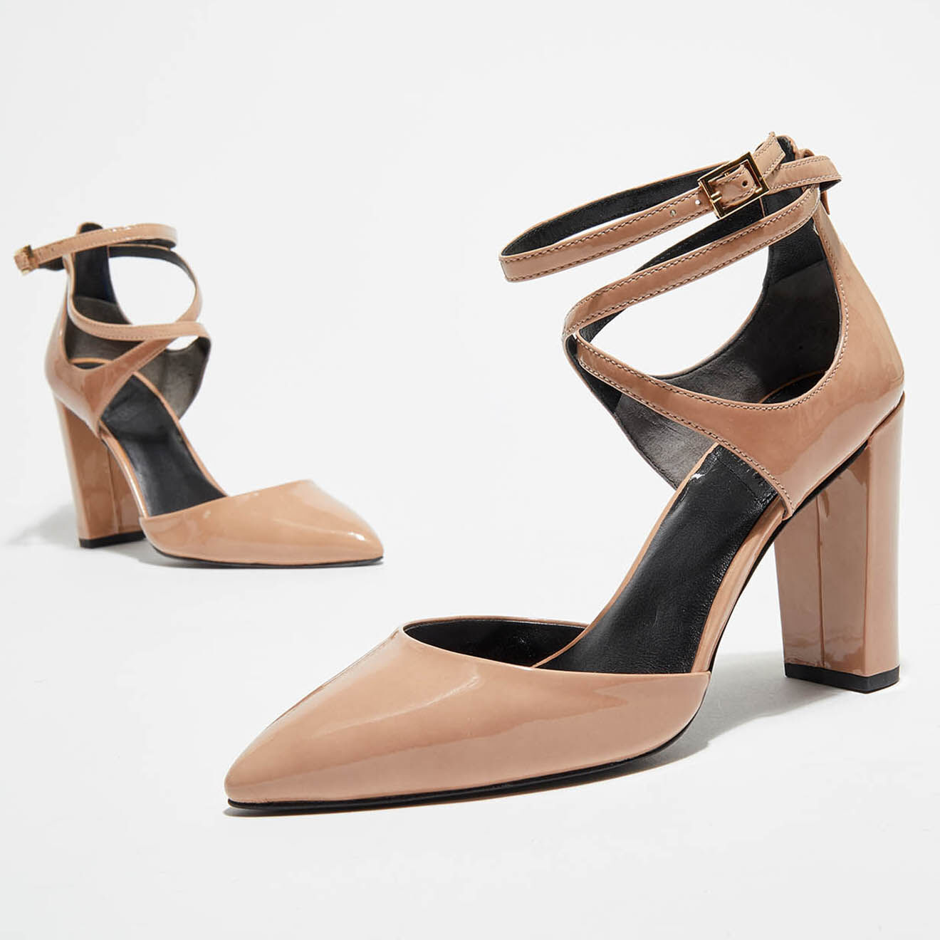 What For Chaussures ouvertes en Cuir Verni Elvis nude - Talon 9,5 cm