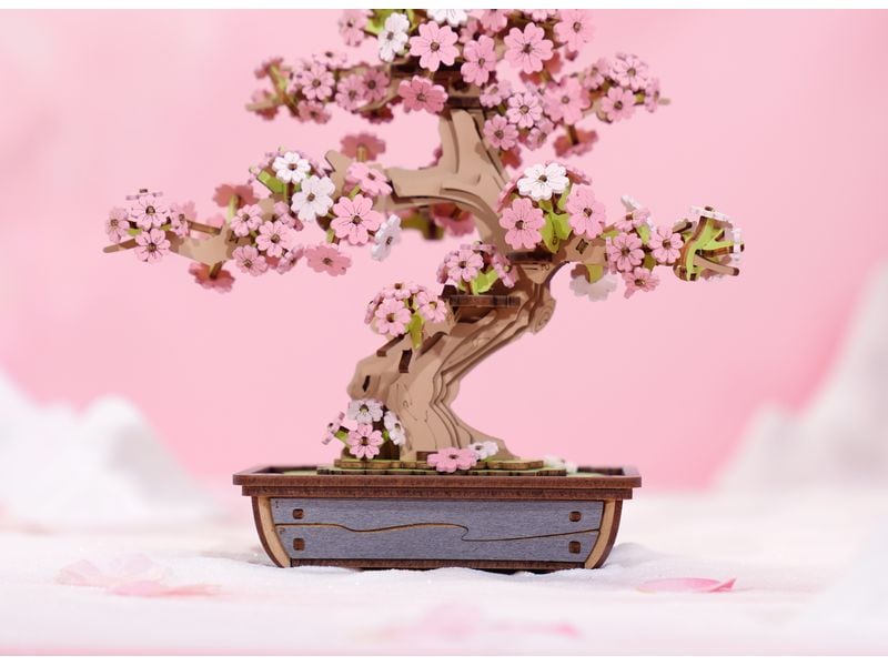RoboTime Bausatz Sakura Bonsai 3D-Puzzle aus lasergeschnittenen Holzteilen