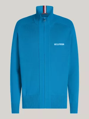 Cardigã Hilfiger Monotype com gola alta e fecho de correr.
