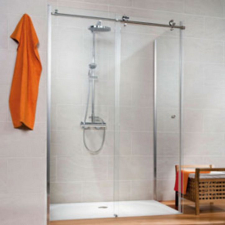Jeu porte de douche coulissante 120 cm + paroi latérale 80 cm anticalcaire, Masterclass Schulte