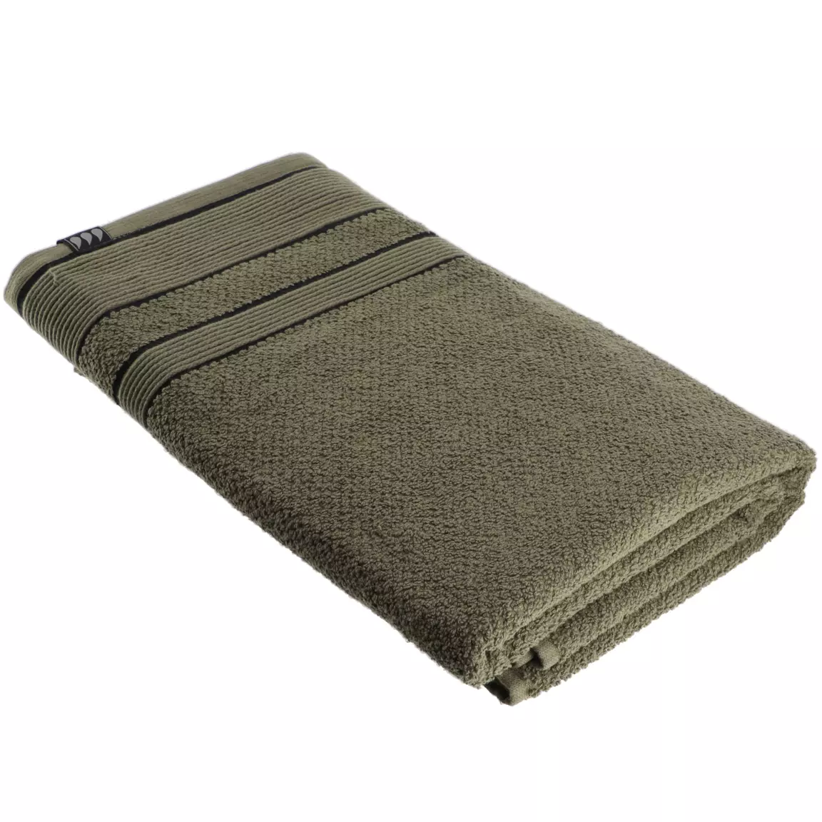 Serviette de bain coton (90 x 150 cm) Black Line Vert kaki / noir