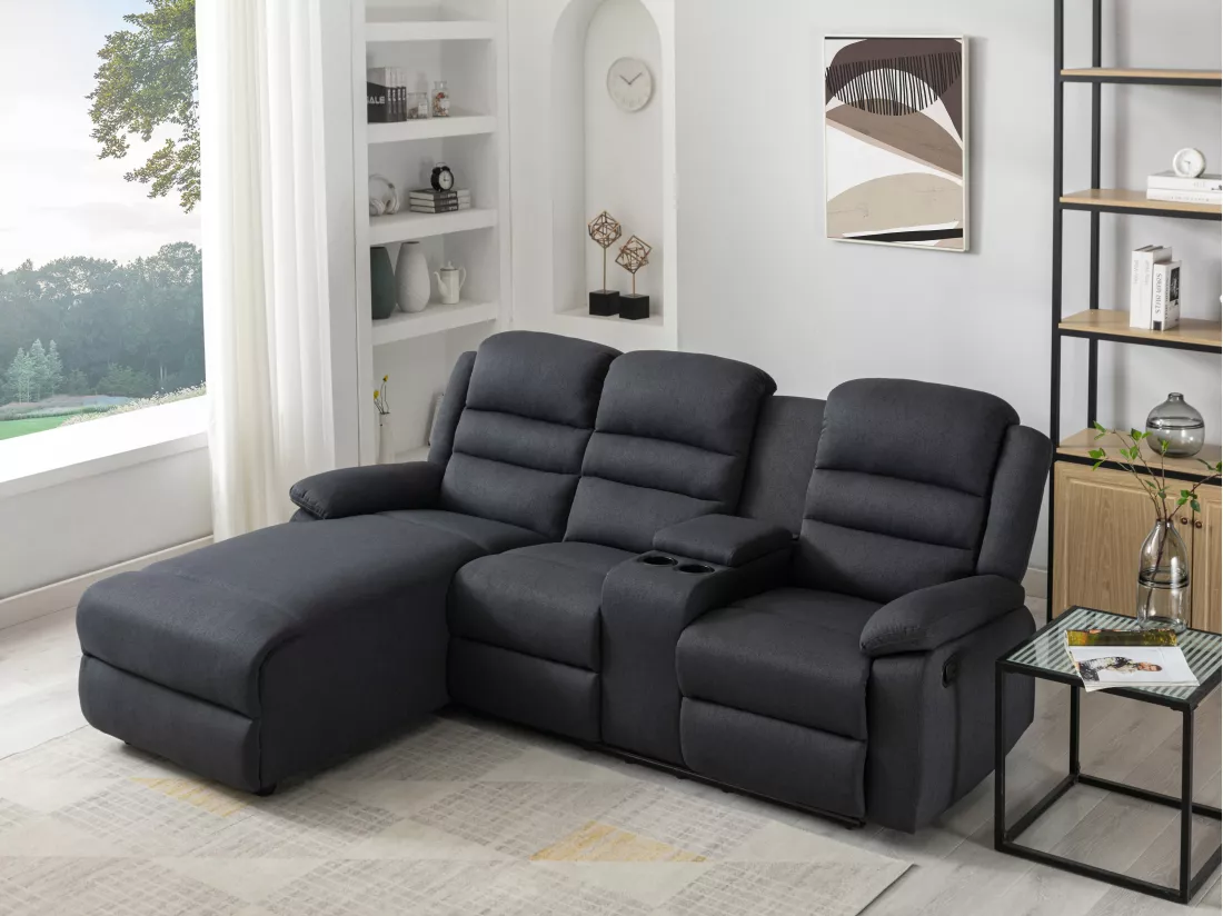 Canapé d'angle gauche relax en tissu anthracite MACEDONIA