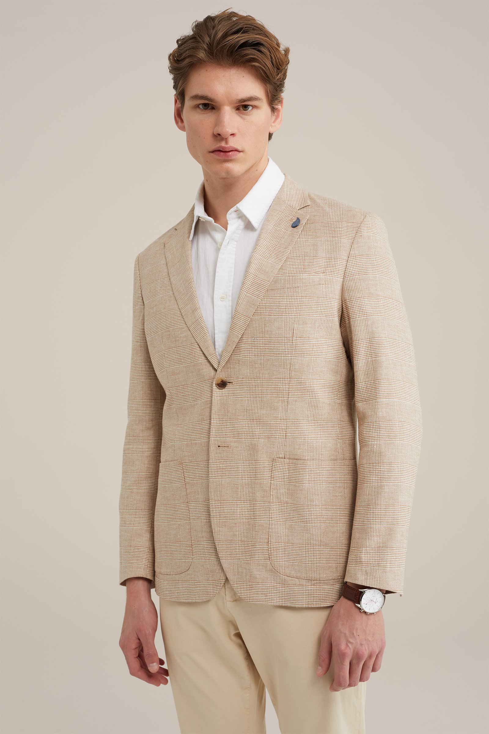 slim fit blazer met dessin WE Fashion Beige