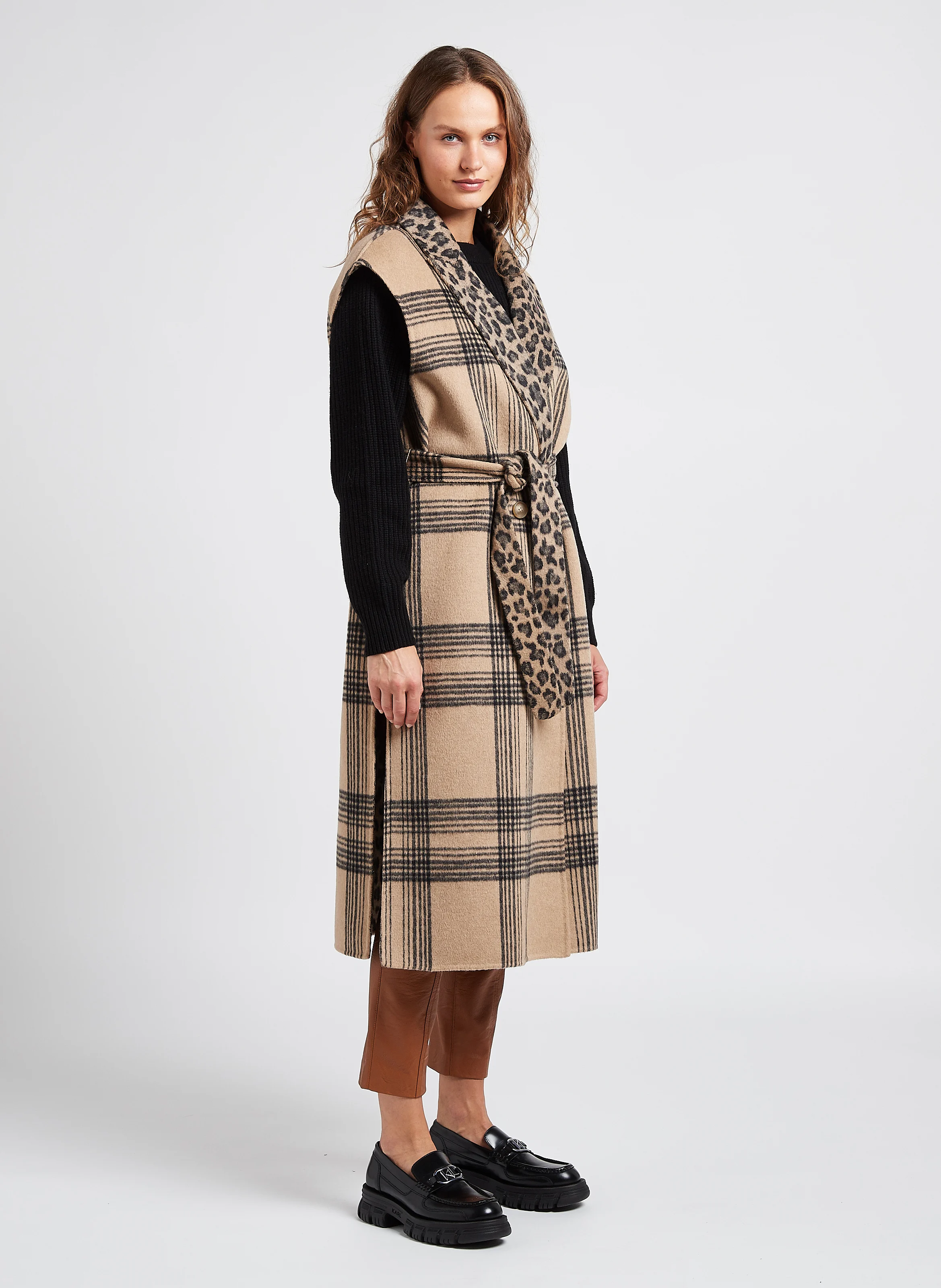Gilet col tailleur réversible ample | Marron