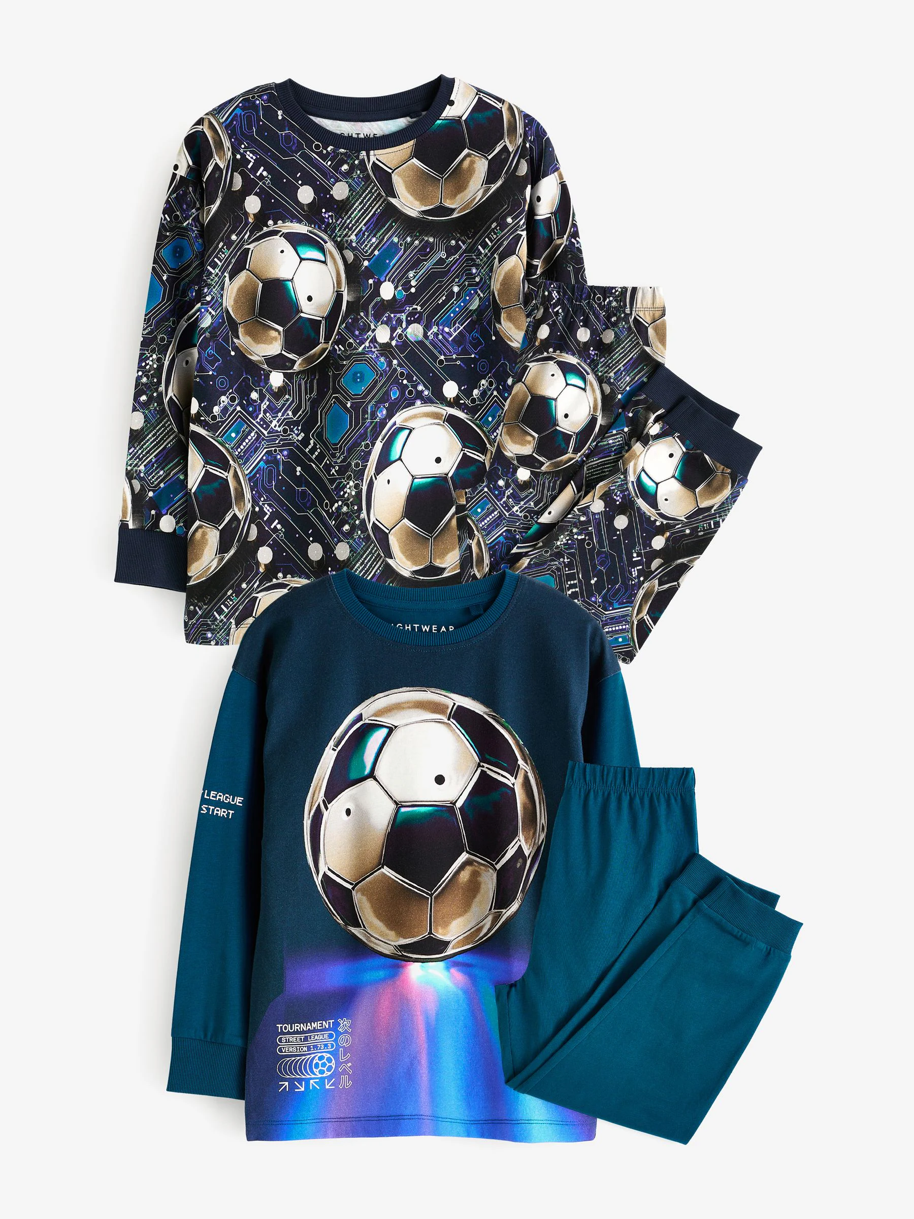 Blauw voetbal - Verpakking van 2 pyjama's met lange mouwen (3-16 jr)