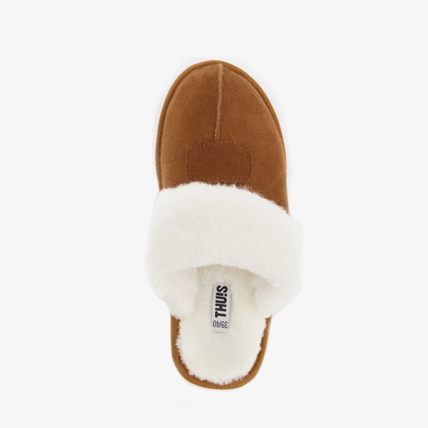 Thu!s gevoerde dames pantoffels cognac