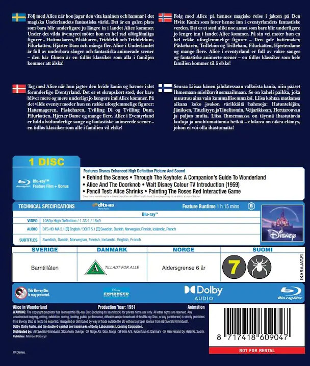 Alice In Wonderland / Alice I Eventyrland - Disney - Blu-Ray