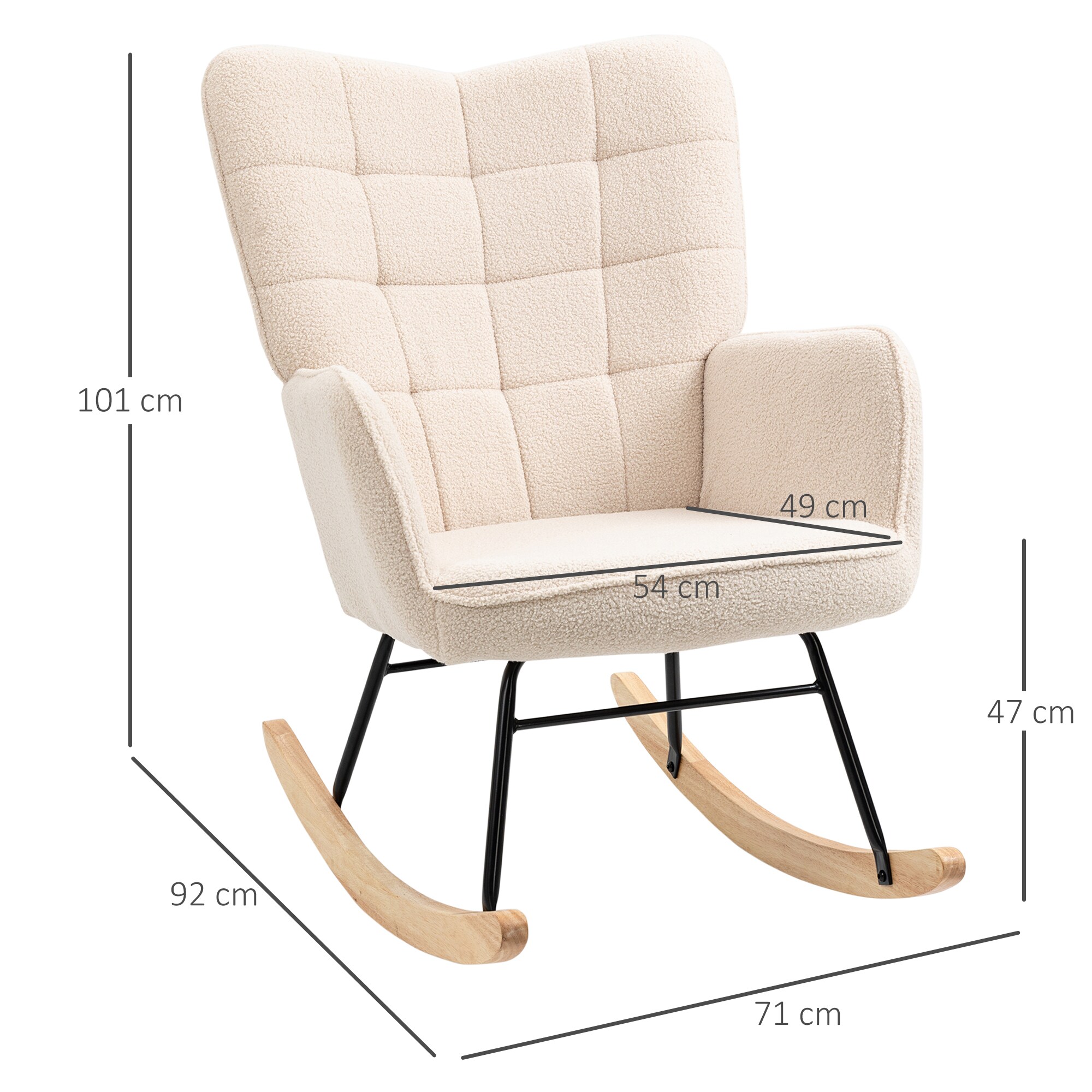 HOMCOM Schaukelstuhl mit Armlehnen und Holzfüßen 71L x 92B x 101H cm