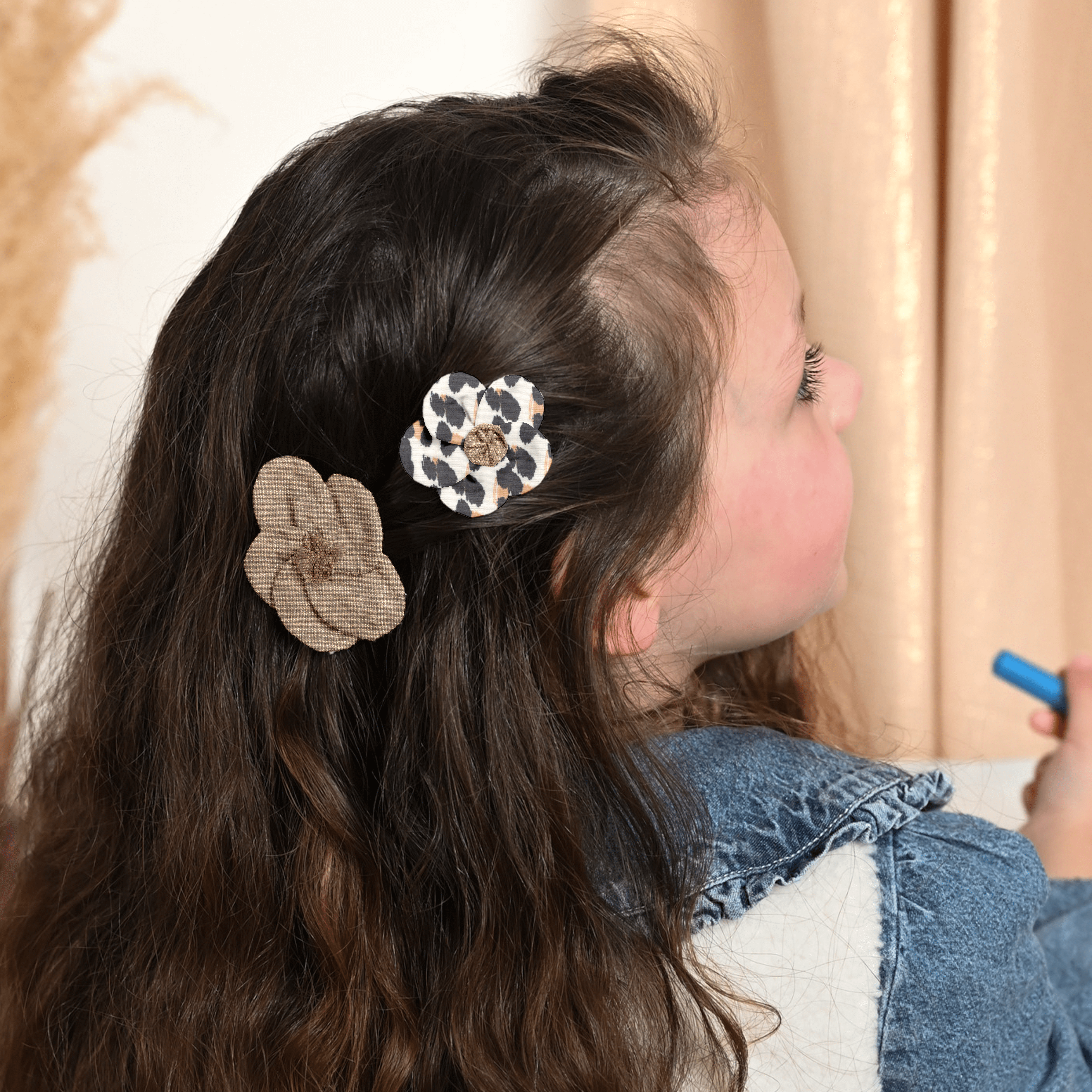 Petite Barrette Pétales De Fleur Lin Cuivré
