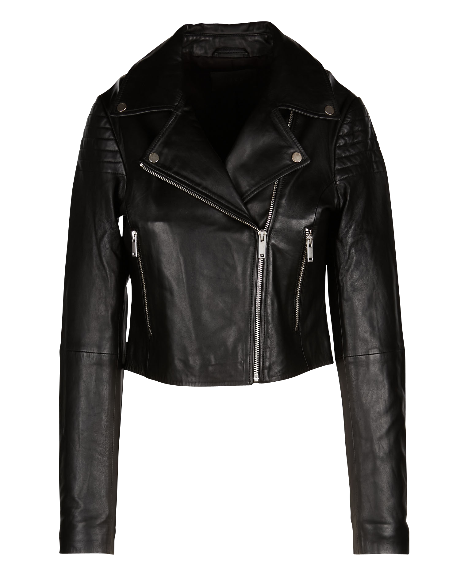 Blouson col tailleur en cuir d'agneau | Noir