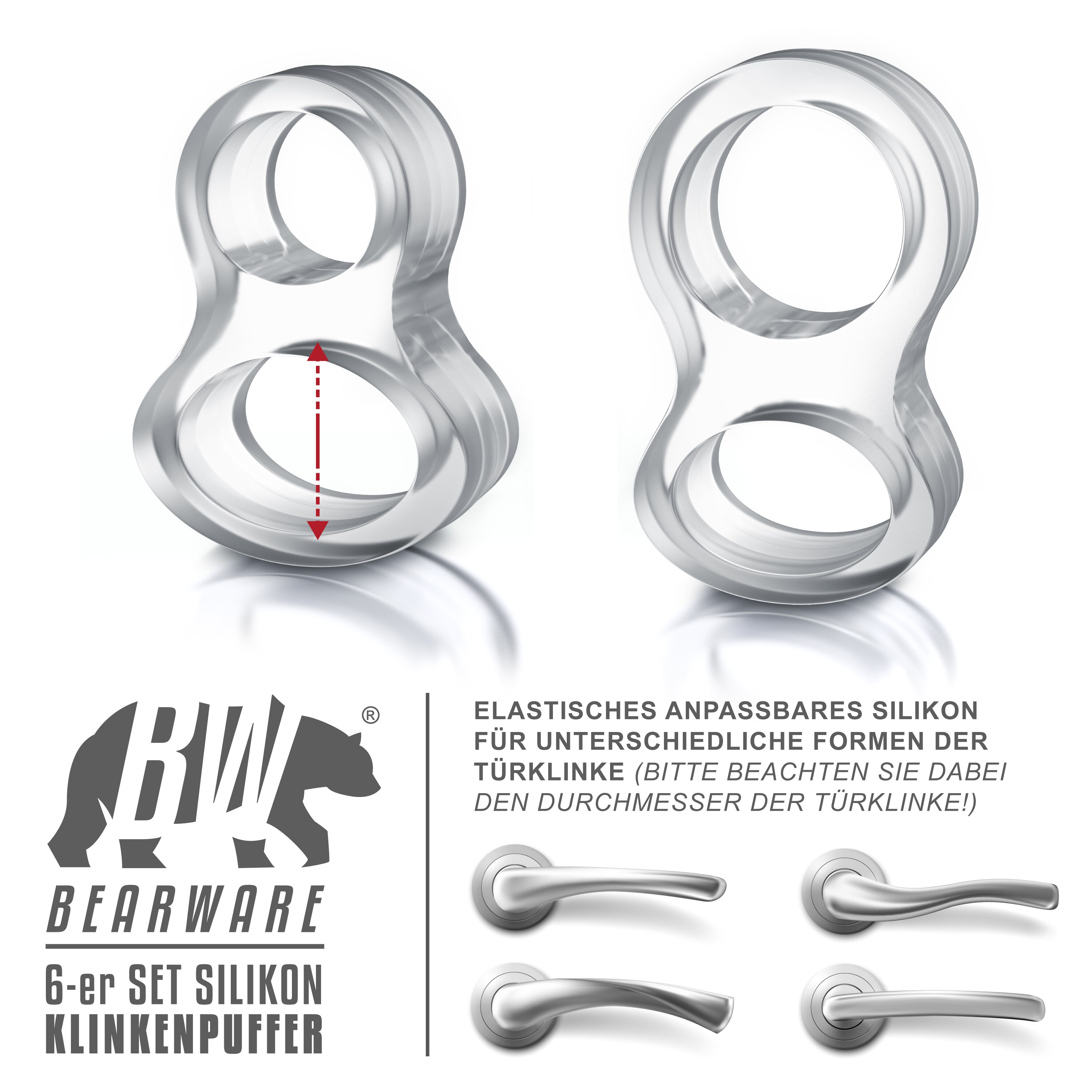 BEARWARE Türklinkenpuffer Twin 6er Set Türgriffpuffer, Türstopper, Stoßfänger 25 x 45 mm