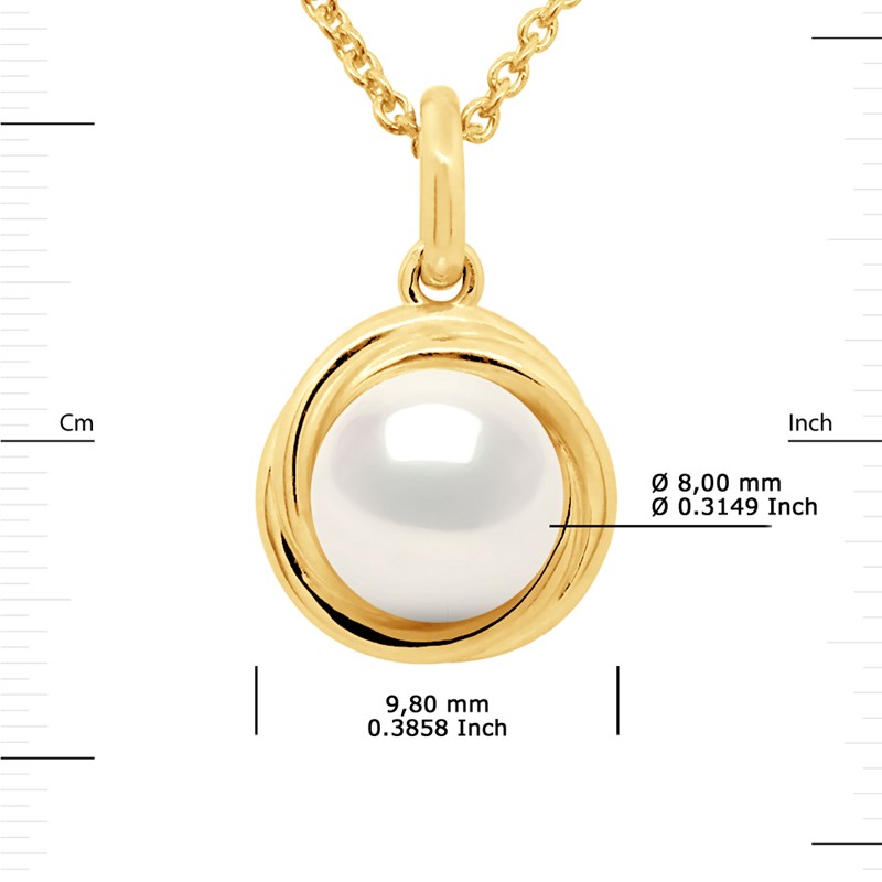 Pendentif Entourage Stylisé - Véritable Perle de Culture d'Eau Douce Ronde 10-11 mm - Blanc Naturel - Or Jaune