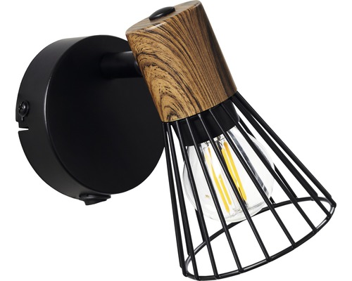 Wandspot, 1-lichts, HxØ 16,5x8,3 cm, donker hout/zwart/mat