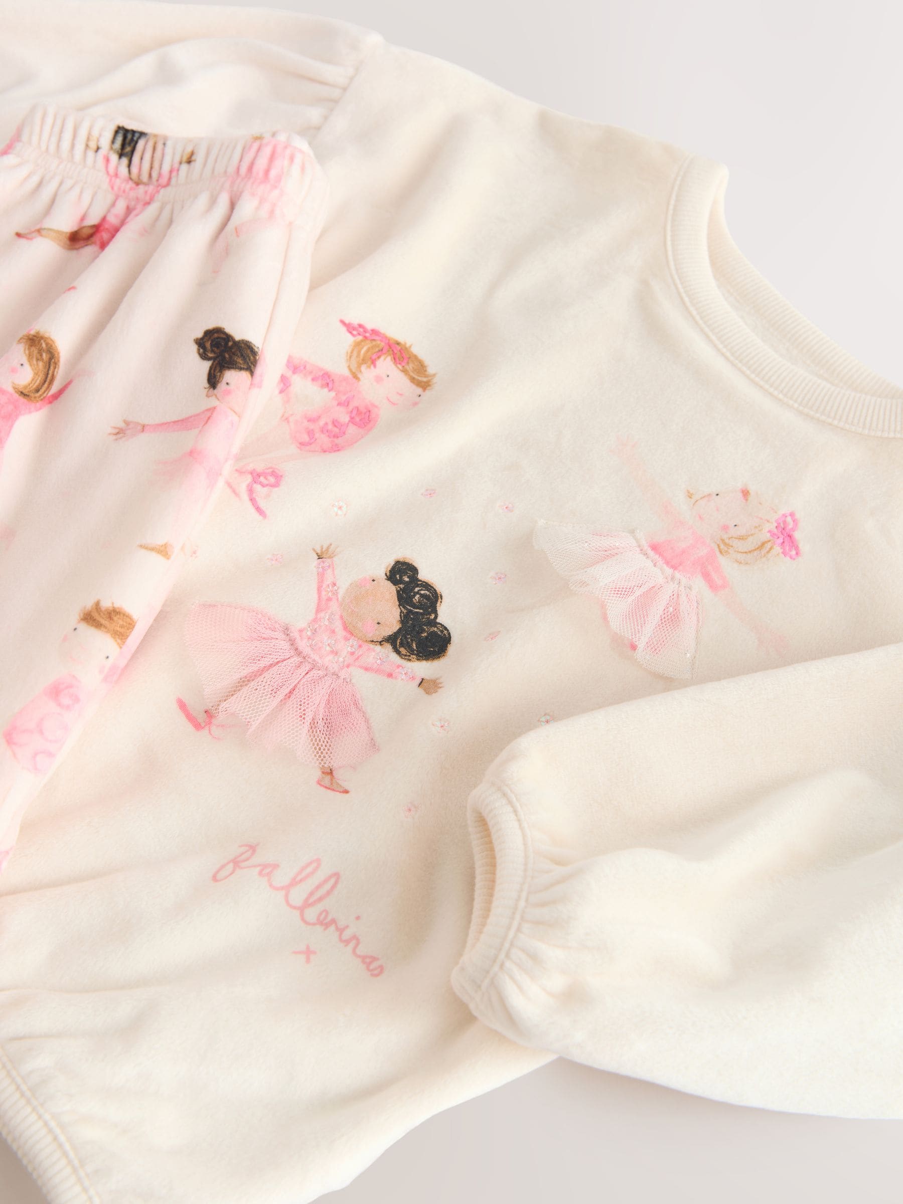 Ecru/roze ballerina - Behaaglijke fleece pyjama (9 mnd-10 jr)
