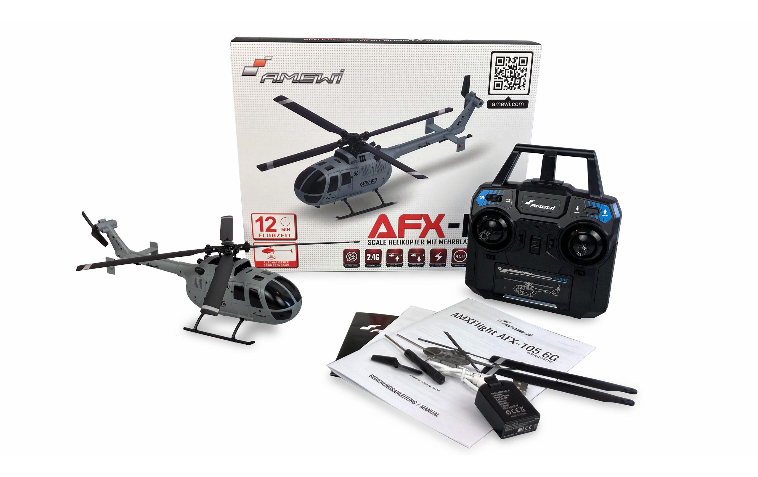 Helikopter AFX-105 Grau, 4-Kanal RTFBo 105 Single-Rotor Heli für Einsteiger