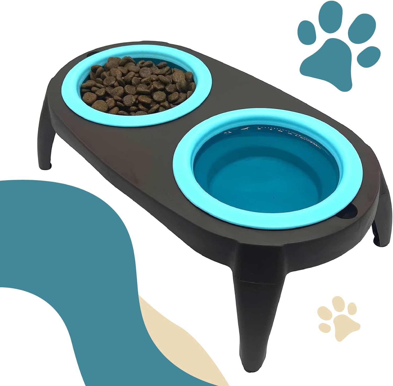 Comedouro elevado para cães EL ÁTICO PETS com bebedouro anti-respingos. Comedouro removível anti-engasgo.