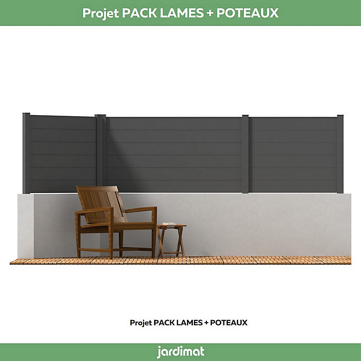 Clôture Jardimat Alpes Gris 180 cm, 6 lames