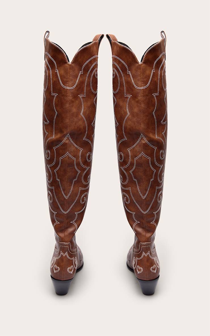 Marron Botte Western Montante À Finition Patinée