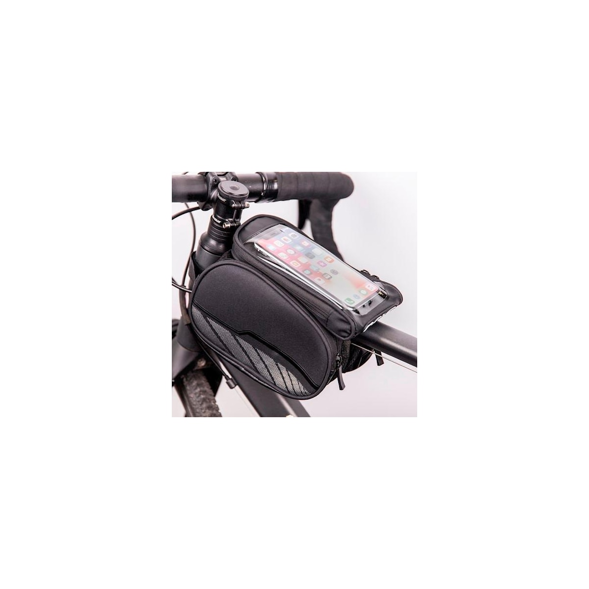 Waterproof bicycle frame bag with a removable phone case, Black