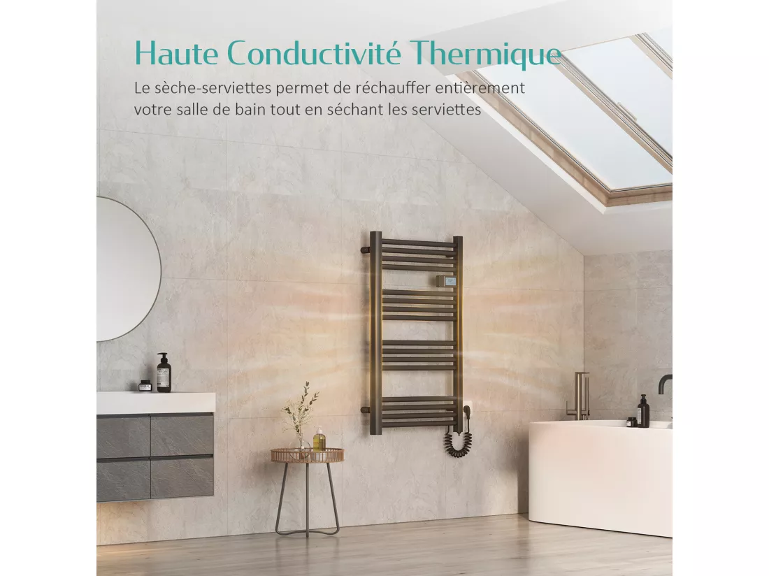 EMKE Sèche-serviette électrique Aluminium Commande tactile Température réglable - 960 x 540 mm Noir 500W