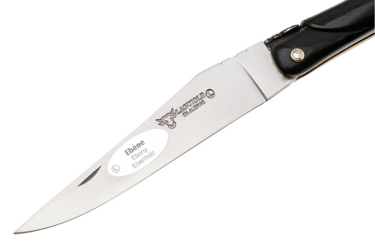 Laguiole en Aubrac Ebony, Black Mosaic Pin, Brass Liner, zakmes, 12 cm