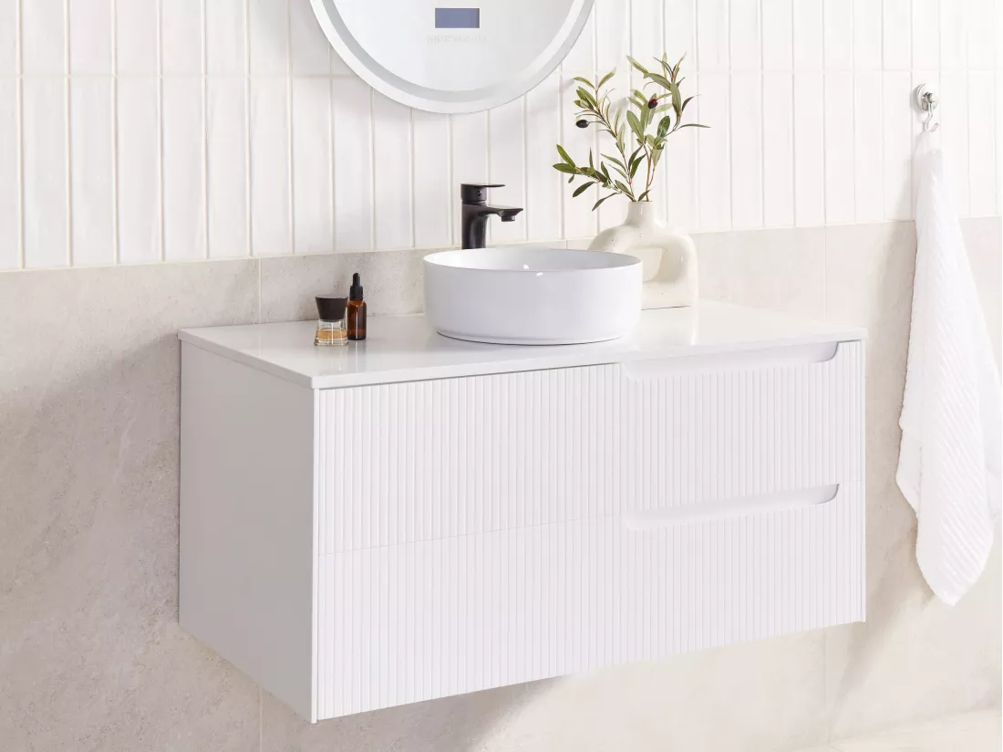 Meuble lavabo mural QUINTELA 100 cm 52 cm 48 cm Blanc
