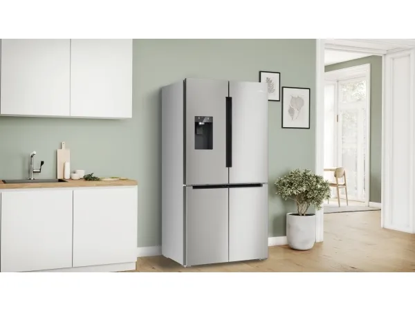 Bosch Serie | 6 KFI96APEA - Køleskab/fryser - frans dør-bundfryser med vanddispenser, isdispenser - bredde: 90.5 cm - dybde: 73.1 cm - højde: 183 cm - 574 liter - Klasse E - børstet stål