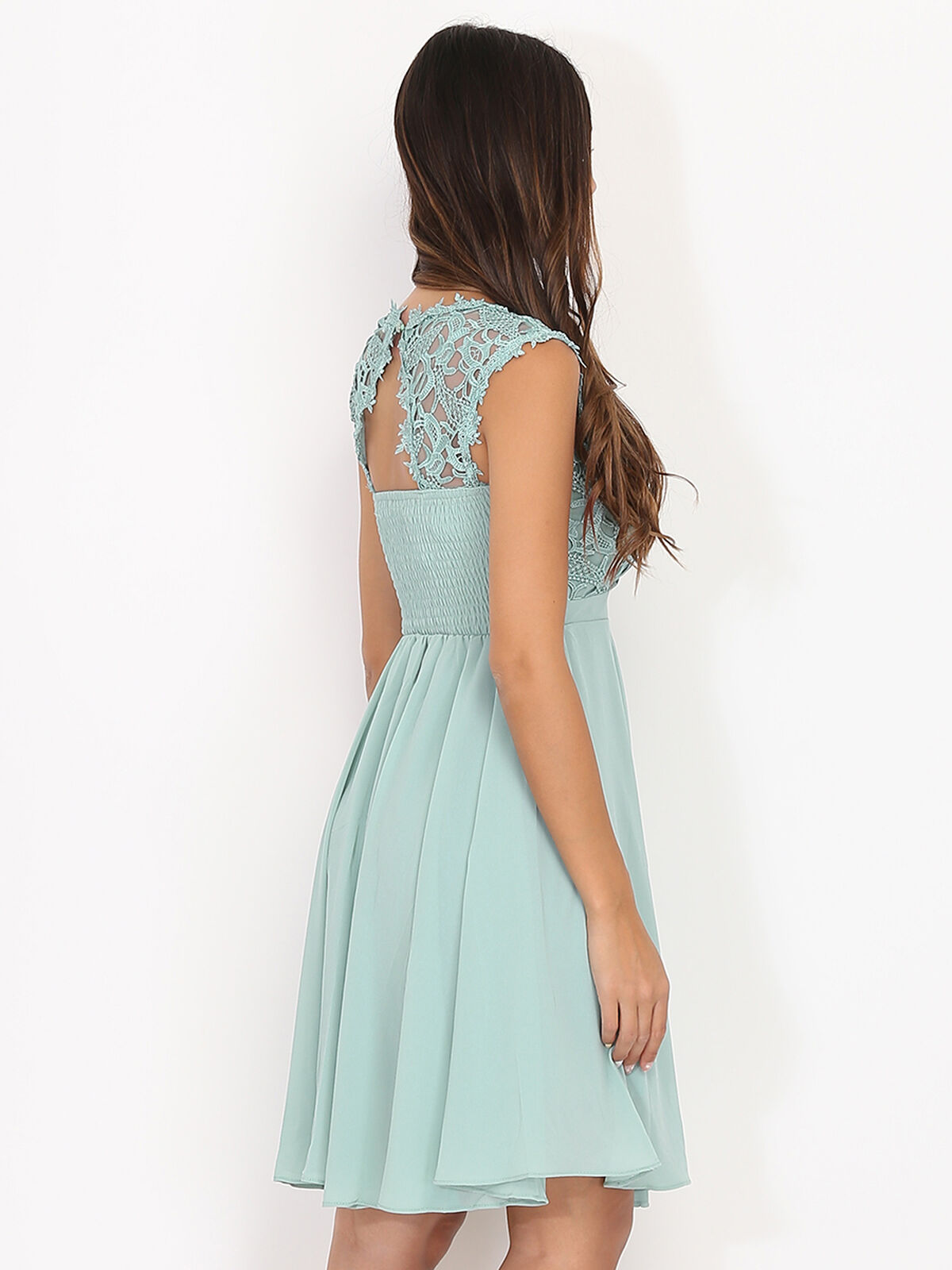 Robe de cérémonie avec dentelle- Vert clair