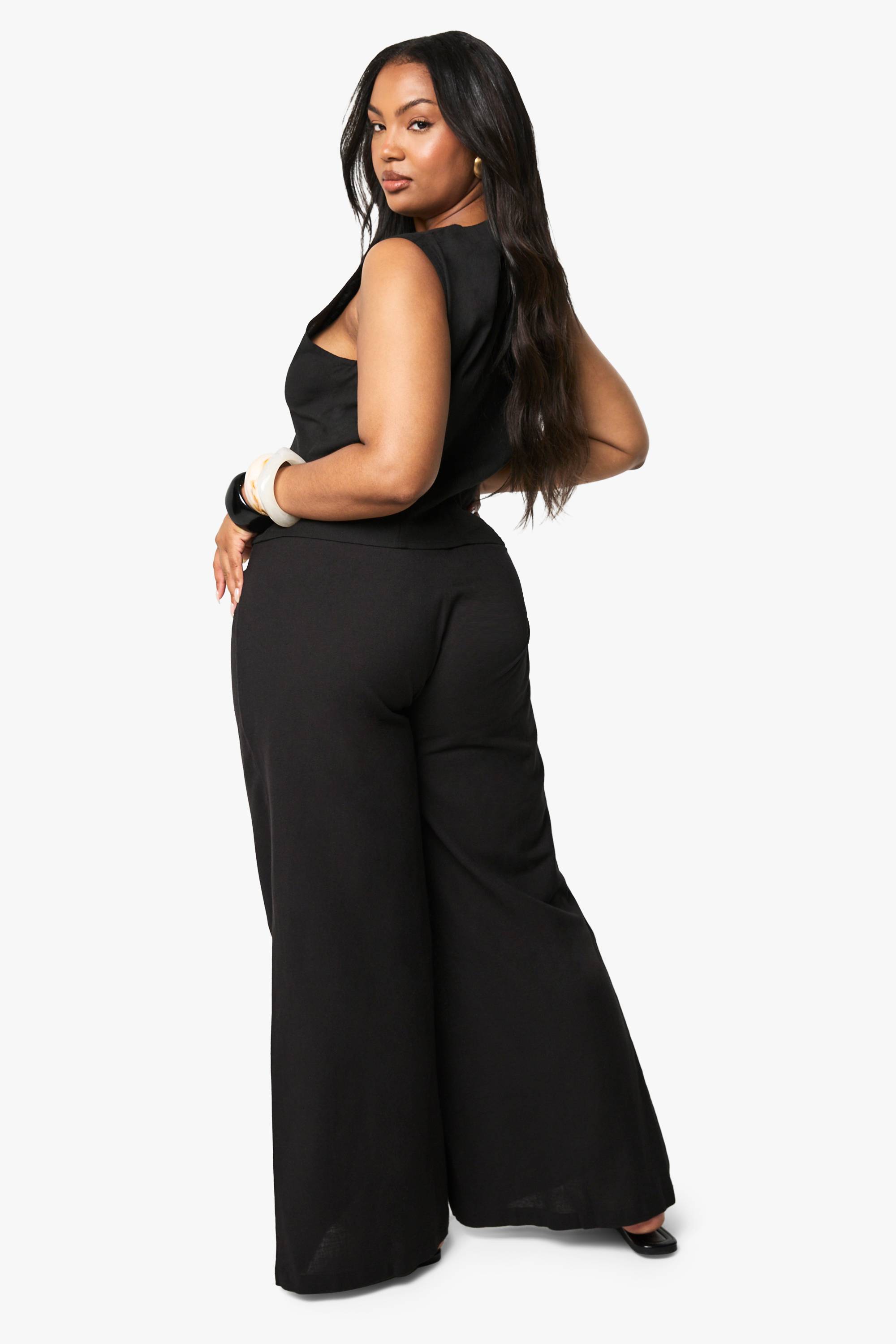 boohoo Plus Pantalon ample à jambes larges, taille élastiquée avec cordon de serrage