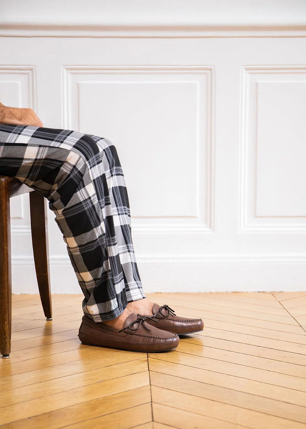 LACE SLIPPER SHEARLING CUIR MARRON