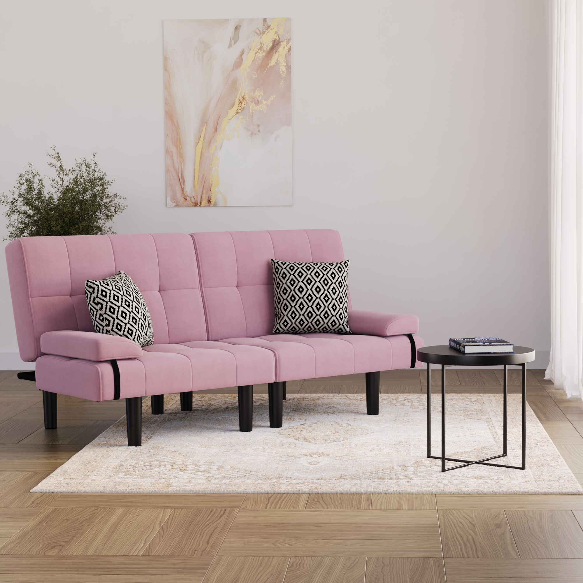 Schlafsofa Leinen LINUS multifunktional rosa