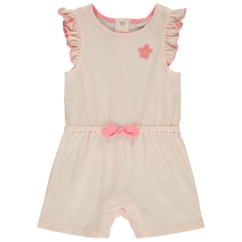 Combishort effet froissé à fleur brodée pour bébé fille - Rose